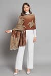 Buy_MODARTA_Brown Lace Ombre Swarovski Embellished Shawl _at_Aza_Fashions