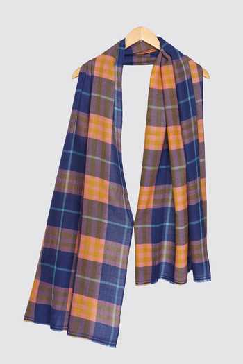 Shop_Modarta_Blue Handwoven Plaid Checks Shawl _at_Aza_Fashions