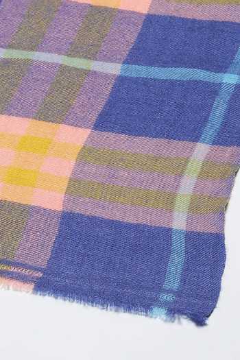 Modarta_Blue Handwoven Plaid Checks Shawl _Online_at_Aza_Fashions