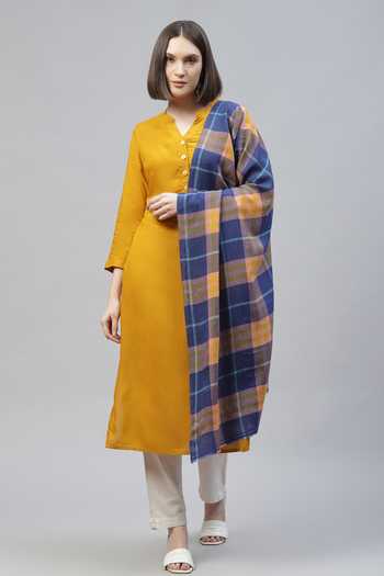 Modarta_Blue Handwoven Plaid Checks Shawl _at_Aza_Fashions