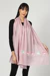 Shop_Modarta_Pink Fish Hand Embroidered Woolen Stole _at_Aza_Fashions