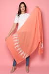 Modarta_Peach Feather Bird Embellished Pashmina Shawl _Online_at_Aza_Fashions