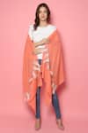 Shop_Modarta_Peach Feather Bird Embellished Pashmina Shawl _Online_at_Aza_Fashions