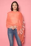 Modarta_Peach Feather Bird Embellished Pashmina Shawl _at_Aza_Fashions