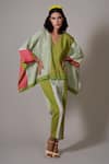 Buy Priti Prashant Green Linen V-neck Fuji Geometric Print Kaftan Top And Pant Set at Aza Fashions Buy_Priti Prashant_Green Linen V-neck Fuji Geometric Print Kaftan Top And Pant Set _at_Aza_Fashions