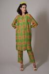 Buy_Priti Prashant_Green Cotton, Silk Round Neck Ume Floral Print Tunic And Pant Set _at_Aza_Fashions