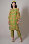 Buy_Priti Prashant_Green Cotton, Silk Round Neck Ume Floral Print Tunic And Pant Set _Online_at_Aza_Fashions