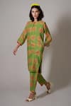 Shop_Priti Prashant_Green Cotton, Silk Round Neck Ume Floral Print Tunic And Pant Set _Online_at_Aza_Fashions