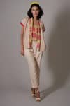Priti Prashant_Beige Silk, Cotton Embroidery Shawl , Round Yumika Jacket And Pant Set _Online_at_Aza_Fashions