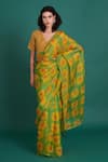 Buy_Priti Prashant_Green Silk Organza Ume Poppy Print Saree With Unstitched Blouse Piece _at_Aza_Fashions