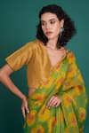 Shop_Priti Prashant_Green Silk Organza Ume Poppy Print Saree With Unstitched Blouse Piece _Online_at_Aza_Fashions