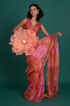 Shop_Priti Prashant_Orange Silk Organza Himawari Print Saree With Unstitched Blouse Piece _at_Aza_Fashions