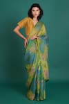 Buy_Priti Prashant_Green Silk Organza Himawari Printed Saree With Unstitched Blouse Piece _at_Aza_Fashions