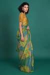 Priti Prashant_Green Silk Organza Himawari Printed Saree With Unstitched Blouse Piece _Online_at_Aza_Fashions