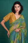 Buy_Priti Prashant_Green Silk Organza Himawari Printed Saree With Unstitched Blouse Piece _Online_at_Aza_Fashions