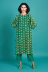 Buy_Priti Prashant_Green Cotton, Silk Embroidery Round Neck Bela Floral Vine Print Kurta And Pant _at_Aza_Fashions