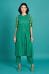 Buy_Priti Prashant_Green Cotton, Silk Round Neck Abeer Striped Print Kurta And Pant Set _at_Aza_Fashions