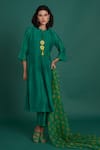 Buy_Priti Prashant_Emerald Green Mul Cotton Silk Printed Orina Smocked Kurta Set With Dupatta _at_Aza_Fashions