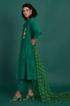 Priti Prashant_Emerald Green Mul Cotton Silk Printed Orina Smocked Kurta Set With Dupatta _Online_at_Aza_Fashions