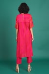 Shop_Priti Prashant_Red Mul Cotton Silk Printed Striped Round Abeer Kurta With Pant  _at_Aza_Fashions