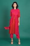 Priti Prashant_Red Mul Cotton Silk Printed Striped Round Abeer Kurta With Pant  _Online_at_Aza_Fashions