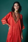 Buy_Priti Prashant_Orange Silk Embroidered Zardozi V Neck Hana Kaftan Kurta And Pant Set 