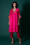 Buy_Priti Prashant_Pink Silk Embroidered Zardozi V Neck Jess Yoke Kurta And Pant Set  _at_Aza_Fashions