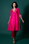 Priti Prashant_Pink Silk Embroidered Zardozi V Neck Jess Yoke Kurta And Pant Set  _Online_at_Aza_Fashions