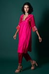 Buy_Priti Prashant_Pink Silk Embroidered Zardozi V Neck Jess Yoke Kurta And Pant Set  _Online_at_Aza_Fashions