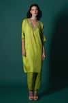 Priti Prashant_Green Silk Embroidered Zardozi V Neck Riaa Kaftan Kurta And Pant Set  _Online_at_Aza_Fashions