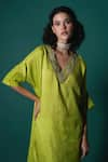 Priti Prashant_Green Silk Embroidered Zardozi V Neck Riaa Kaftan Kurta And Pant Set  _at_Aza_Fashions