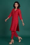 Buy_Priti Prashant_Red Mul Cotton Silk Printed Poppy V Juana Floral Kurta And Pant Set  _Online_at_Aza_Fashions