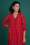 Shop_Priti Prashant_Red Mul Cotton Silk Printed Poppy V Juana Floral Kurta And Pant Set  _Online_at_Aza_Fashions