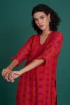 Priti Prashant_Red Mul Cotton Silk Printed Poppy V Juana Floral Kurta And Pant Set  _at_Aza_Fashions