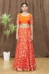 Samyukta Singhania_Orange Lehenga And Blouse Silk Self-design Floral U Neck Set _Online_at_Aza_Fashions