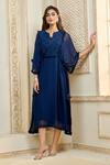 Shop_Aariyana Couture_Blue Kaftan Viscose Georgette Embroidered Sequins Notched  