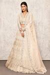Buy_Ritika Mirchandani_Grey Crepe Embroidery Cutdana V Neck Bridal Lehenga Set  _at_Aza_Fashions