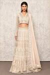 Buy_Ritika Mirchandani_Grey Crepe Embroidery Cutdana V Neck Bridal Lehenga Set  _Online_at_Aza_Fashions