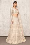 Shop_Ritika Mirchandani_Grey Crepe Embroidery Cutdana V Neck Bridal Lehenga Set  _Online_at_Aza_Fashions