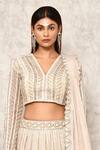 Ritika Mirchandani_Grey Crepe Embroidery Cutdana V Neck Bridal Lehenga Set  _at_Aza_Fashions