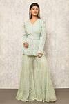 Buy_Ritika Mirchandani_Blue Crepe Embroidery Thread V Neck Kurta And Sharara Set  _at_Aza_Fashions