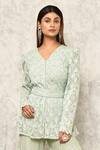 Ritika Mirchandani_Blue Crepe Embroidery Thread V Neck Kurta And Sharara Set  _at_Aza_Fashions