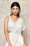 Shop_Ritika Mirchandani_Ivory Crepe Embroidery Thread Leaf Neck Lehenga Saree With Blouse  _Online_at_Aza_Fashions