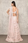 Shop_Ritika Mirchandani_Pink Crepe Embroidery Thread Leaf Scallop Lehenga Saree With Blouse  _at_Aza_Fashions