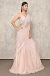 Ritika Mirchandani_Pink Crepe Embroidery Thread Leaf Scallop Lehenga Saree With Blouse  _Online_at_Aza_Fashions