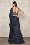 Shop_Ritika Mirchandani_Blue Crepe Embroidery Thread Leaf Chevron Lehenga Saree With Blouse  _at_Aza_Fashions