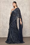 Ritika Mirchandani_Blue Crepe Embroidery Thread Leaf Chevron Lehenga Saree With Blouse  _Online_at_Aza_Fashions