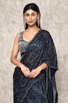 Ritika Mirchandani_Blue Crepe Embroidery Thread Leaf Chevron Lehenga Saree With Blouse  _at_Aza_Fashions