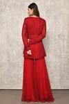Shop_Ritika Mirchandani_Red Net, Crepe, Georgette Cut Work, Beads, Cutdana Kurta And Sharara Set _at_Aza_Fashions