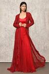 Buy_Ritika Mirchandani_Red Net, Crepe, Georgette Beads, Cut Work, Geometric Jacket Sharara Set _at_Aza_Fashions